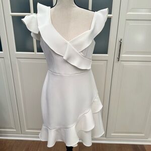 BCBGMaxAzria Off-White Asymmetrical Ruffle Dress